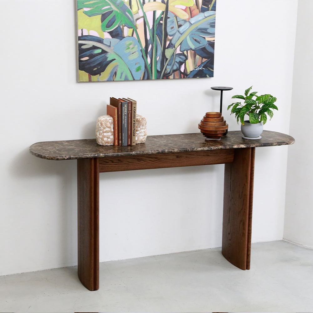 TATHRA console 150 Dark Emperador top-Espresso Oak leg 