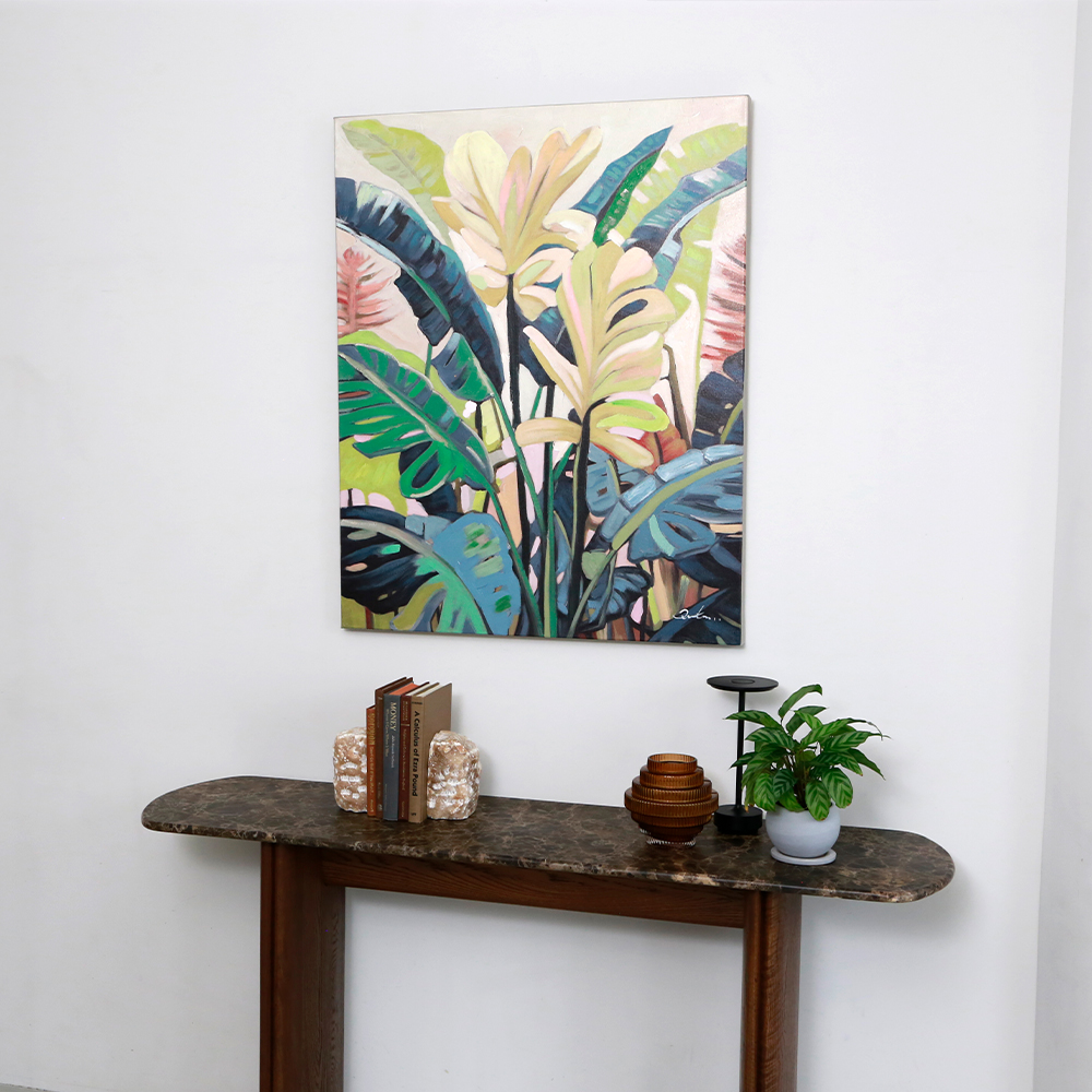 TATHRA console 150 Dark Emperador top-Espresso Oak leg 