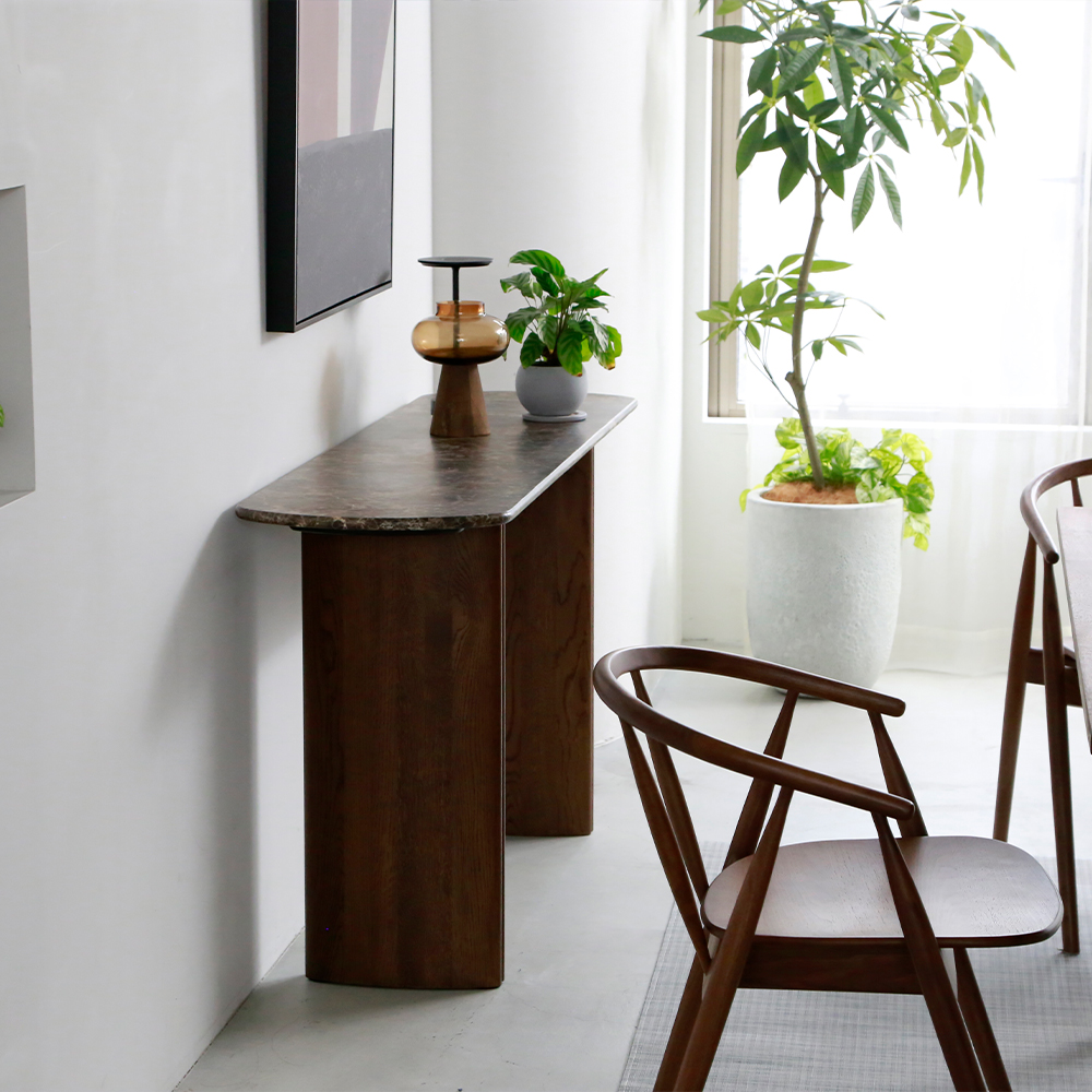 TATHRA console 150 Dark Emperador top-Espresso Oak leg 