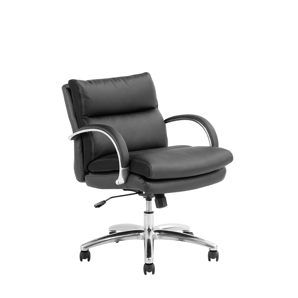 ポケットコイル内蔵 デスクチェア（PUレザー・ブラック） ブラック　ロータイプ