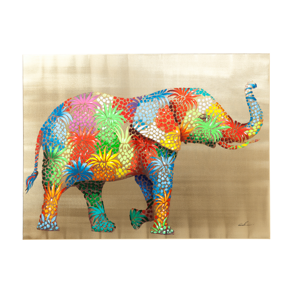 フラワーエレファント90x120cm タッチドピクチャー 