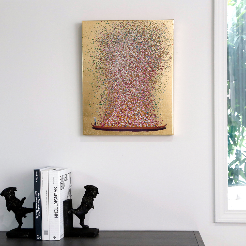 フラワーボート ゴールドピンク 40x50cm タッチドピクチャー * 
