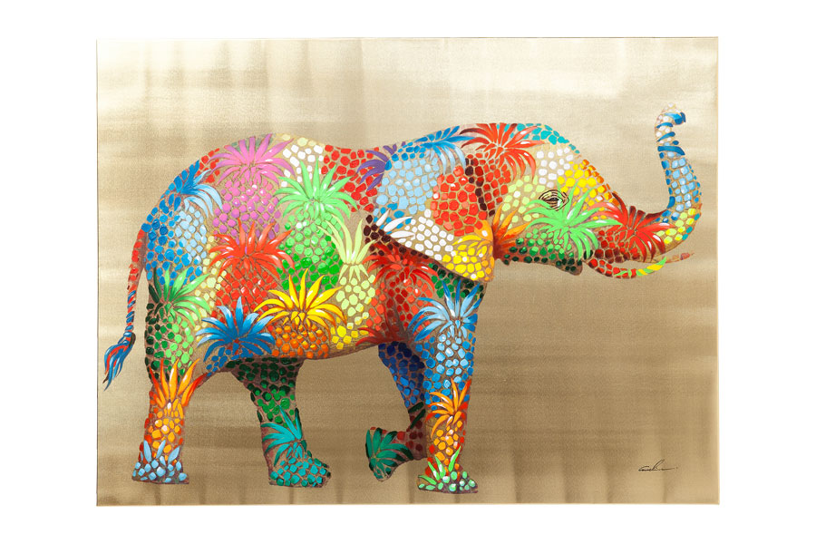 フラワーエレファント90x120cm タッチドピクチャー - アート