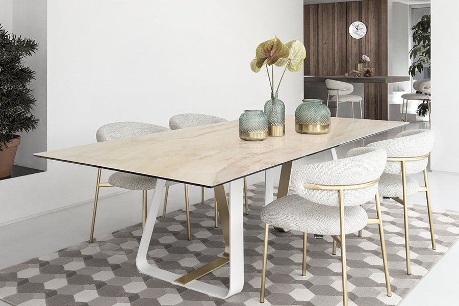 カリガリス サンシャイン FR200 ダイニングテーブル ／ Calligaris SUNSHINE FR200 Dining table[CS4128-FR 200] 天板：P4C (ゴールデンオニキス)  脚：P94 (ホワイト) × P33L (ブラス)