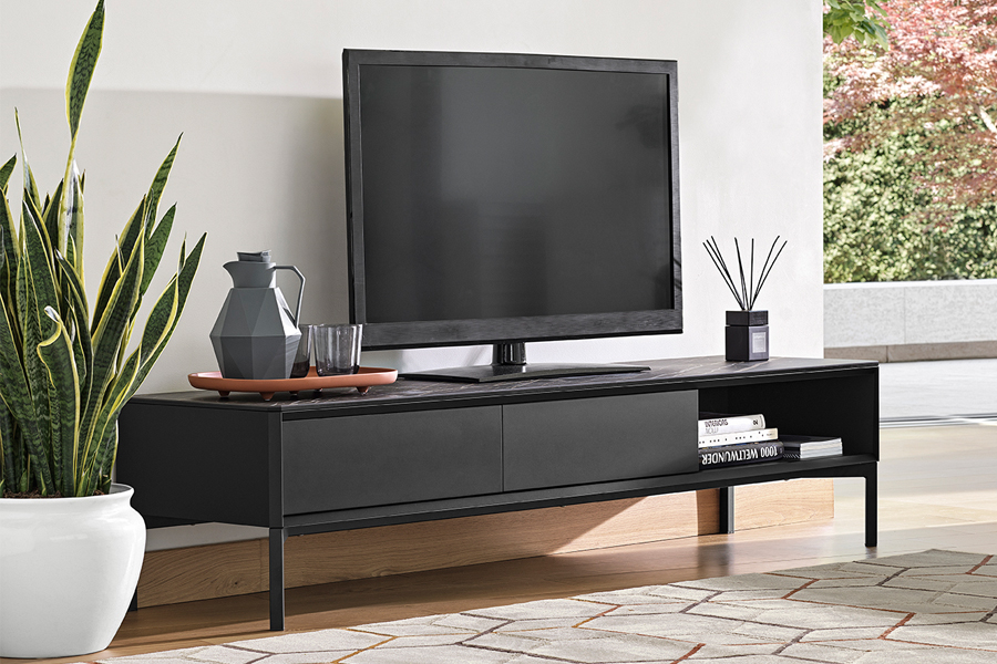 カリガリス ヨーク テレビボード ／ Calligaris YORK TV board[CS6075-3] 天板：P18C (ブラックマーブル)  脚：P15 (ブラック)