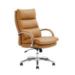 ポケットコイル内蔵 デスクチェア（PUレザー・ライトブラウン） ライトブラウン　ハイタイプ