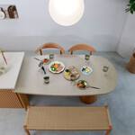 ウィルティック ハーフラウンド マティエラ塗装 ダイニングテーブル（レッドオーク脚） 