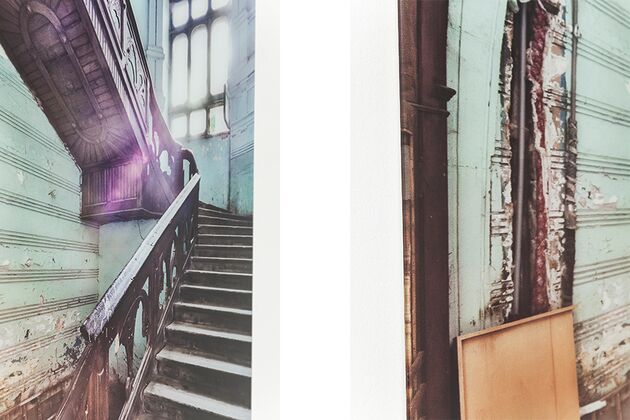 【廃番】Picture Glass Old Staircase Corner 120x80cm 