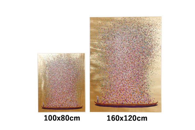 フラワーボート ゴールドピンク 100x80cm タッチドピクチャー - アート 