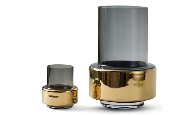 ハリケーン ティーライト no.25 フラワーベース（スモークグレー×ゴールド） 