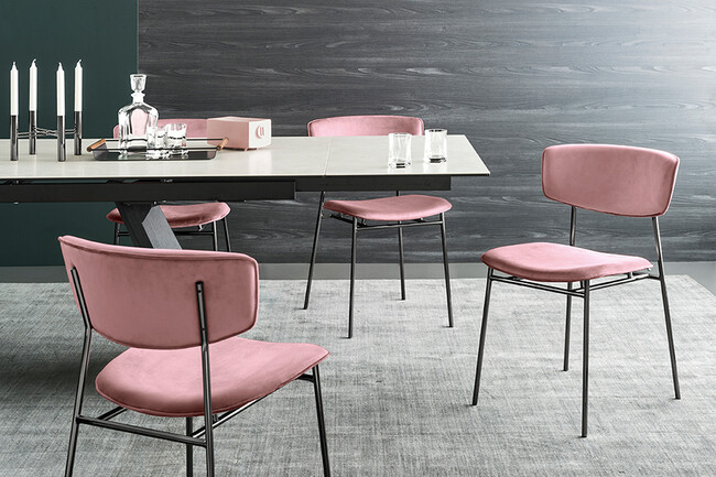 カリガリス フィフティーズ ダイニングチェア ／ Calligaris FIFTIES Dining chair[CS1854] 座面カラー：S0U ピンク / 脚カラー：P15L マットブラック