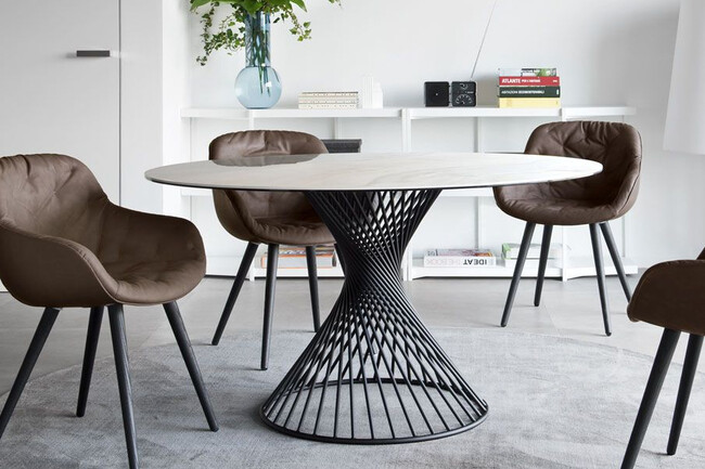 カリガリス ボルテックス 円形ダイニングテーブル (セラミック) ／ Calligaris VORTEX Round table[CS4108-FD 120] P9C 天板：P4C（ゴールデンオニキスマーブル　海外取り寄せ品　納期5ヶ月～6ヶ月）、脚：P15