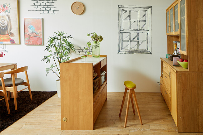 ANE キッチンカウンター（ウォールナット色） 120サイズ　ナチュラル色