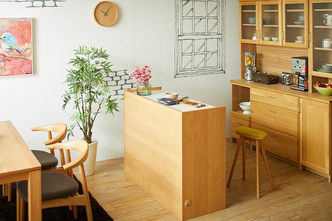 ANE キッチンカウンター（ウォールナット色） 120サイズ　ナチュラル色