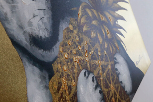 ドッグウィズパイナップル 80x80cm アート 