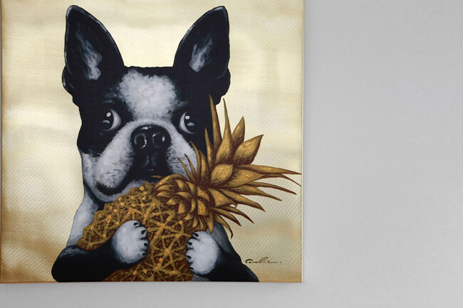 ドッグウィズパイナップル 80x80cm アート 
