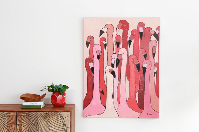 フラミンゴミーティング120x90cm タッチドピクチャー 