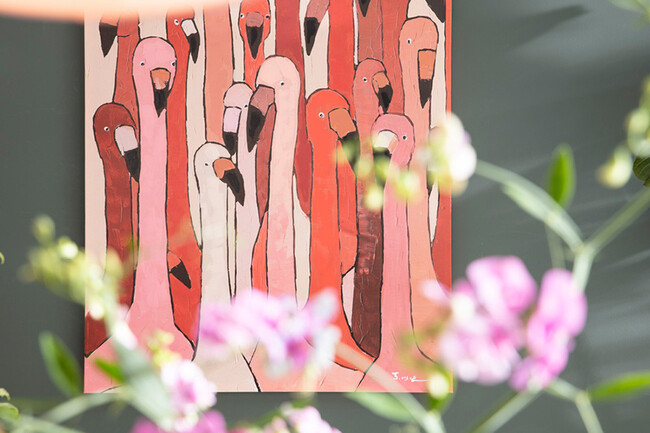 フラミンゴミーティング120x90cm タッチドピクチャー 