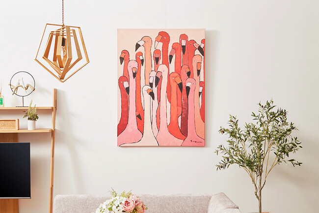 フラミンゴミーティング120x90cm タッチドピクチャー 