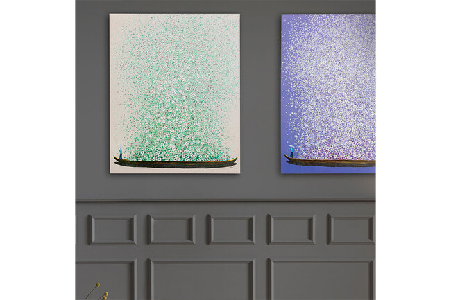 フラワーボートベージュグリーン 100×80 cm タッチドピクチャー * 