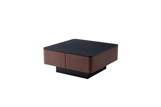 大容量リビングテーブル　ウォールナット×マーブルブラック 