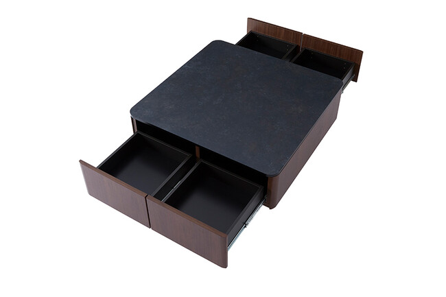 大容量リビングテーブル　ウォールナット×マーブルブラック 