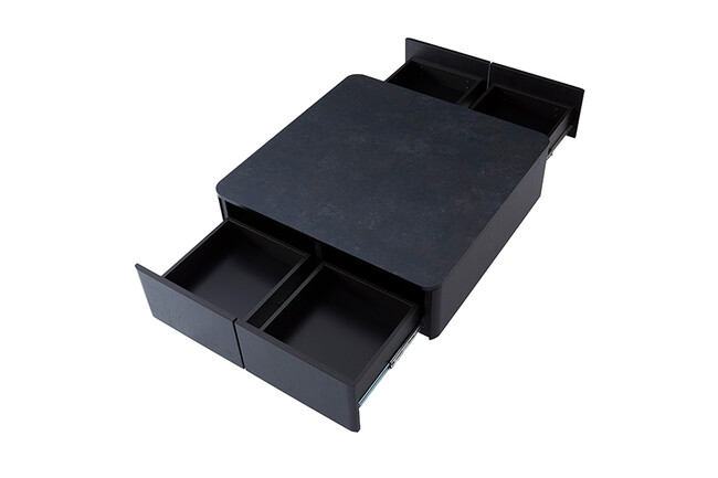 大容量リビングテーブル　ブラック×マーブルブラック 