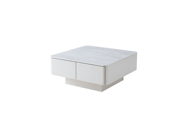 大容量リビングテーブル　ホワイト×マーブルホワイト 