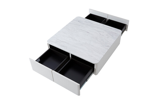 大容量リビングテーブル　ホワイト×マーブルホワイト 