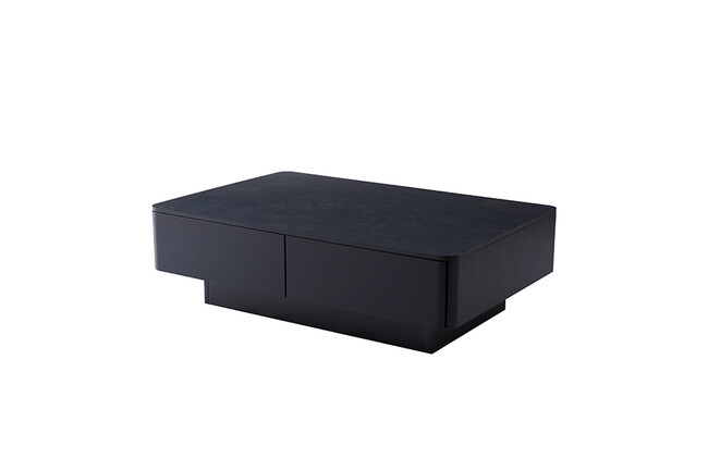 大容量リビングテーブル　ブラック×マーブルブラック 