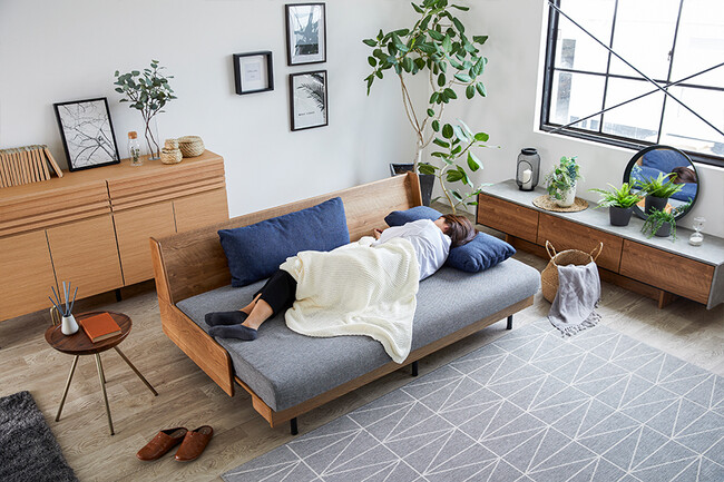 無垢材ソファベッド　ヴィンテージナチュラル×ダークグレー 