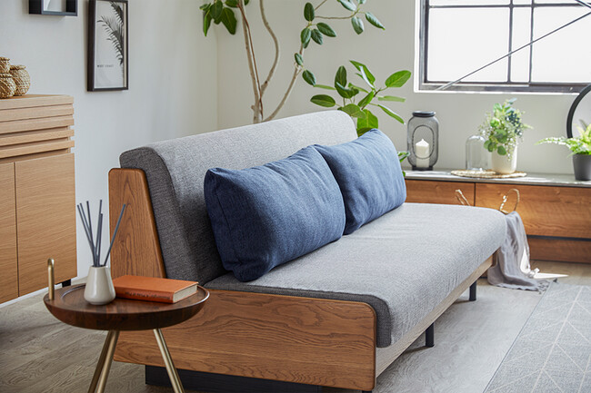 無垢材ソファベッド　ヴィンテージナチュラル×ライトグレー 