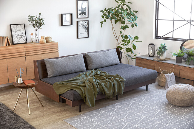 無垢材ソファベッド　ブラウン×ダークグレー 