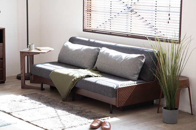 無垢材ソファベッド　ブラウン×ダークグレー 