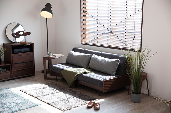 無垢材ソファベッド　ブラウン×ダークグレー 