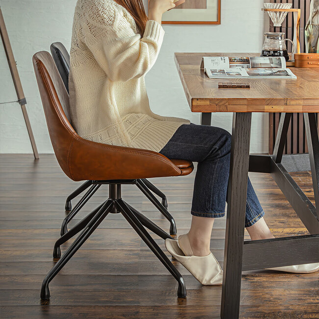 EDL（エデル）ラウンド（回転）チェア（キャメル） 