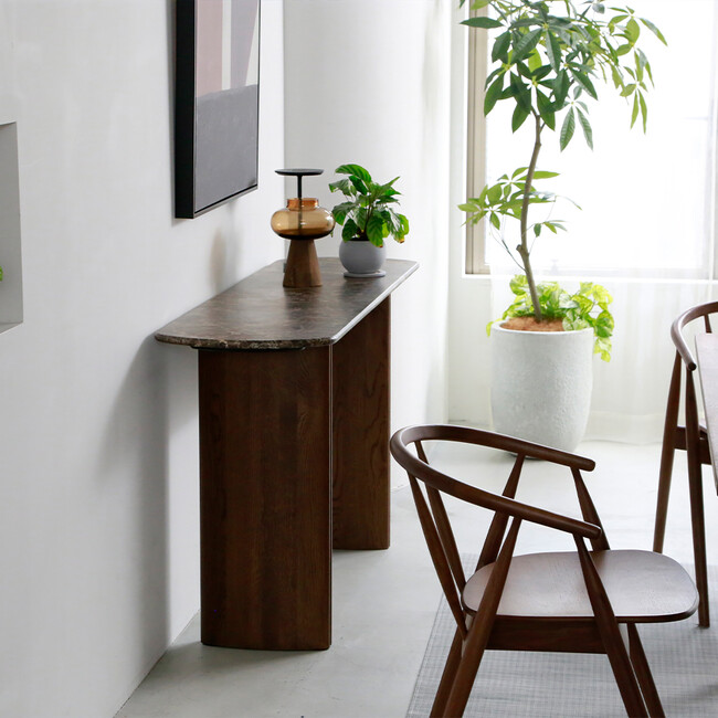 TATHRA console 150 Dark Emperador top-Espresso Oak leg 