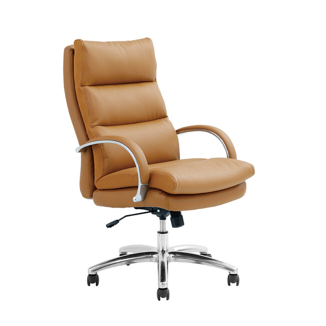 ポケットコイル内蔵 デスクチェア（PUレザー・ライトブラウン） ライトブラウン　ハイタイプ