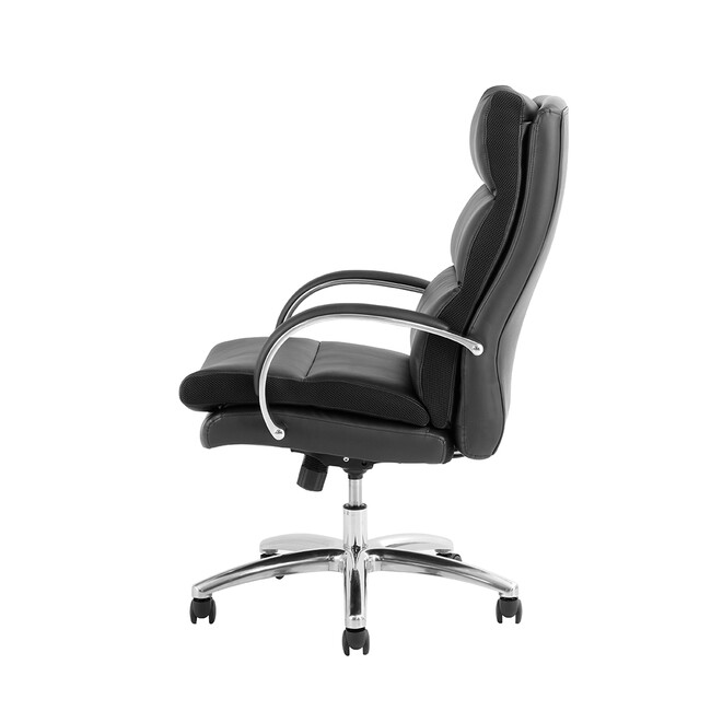 ポケットコイル内蔵 デスクチェア（PUレザー・ライトブラウン） ブラック