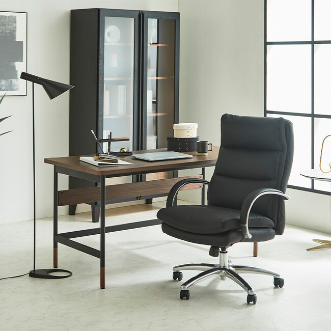 ポケットコイル内蔵 デスクチェア（PUレザー・ライトブラウン） 