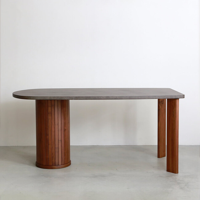 ウィルティック ハーフラウンド マティエラ塗装 ダイニングテーブル（ウォールナット脚） 