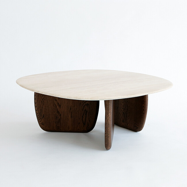 EDEN coffee table 90 Travertine top-Espresso Oak leg 