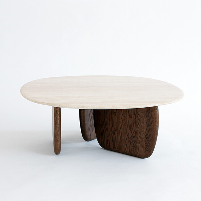 EDEN coffee table 90 Travertine top-Espresso Oak leg 