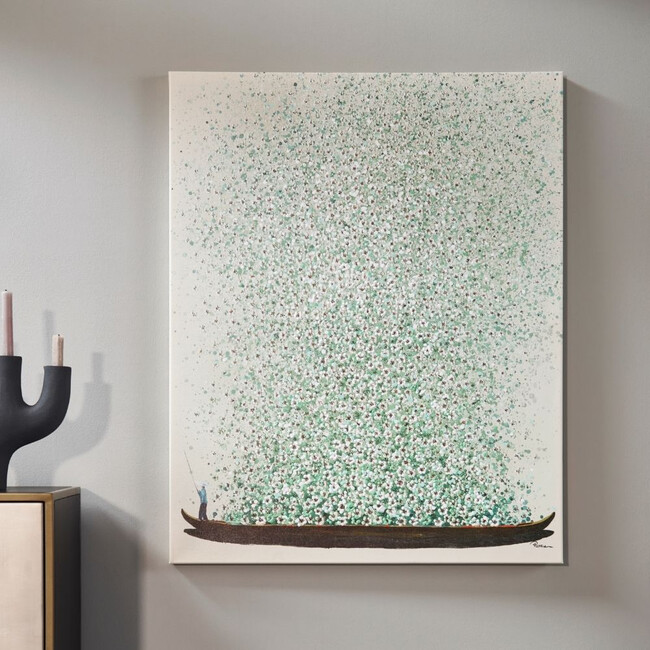 フラワーボートベージュグリーン 100×80 cm タッチドピクチャー 
